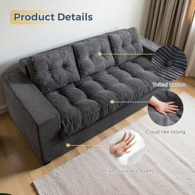 MAXYOYO 3 Seater Couch for Living Room - Boneless Couch, Sofa in A Box, No Assembly Required, Dark Grey