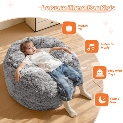 MAXYOYO Kids Bean Bag Chair, Stuffed Faux Fur Bean Bag for Toddler, Ultra Soft Floor Sofa with High-Density Foam Filling, Lazy Chair for Living Room, Playroom, Nursery Room,Black