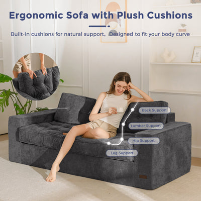 MAXYOYO Boneless Sofa Couch, Loveseat Sofa for Small Space, Tufted 3-Seater Floor Couch Bean Bag Chair for Living Room Bedroom Apartment, Sofa in a Box, No Assembly Needed