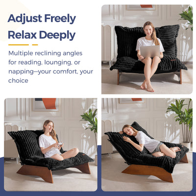 MAXYOYO Adjustable Living Room Chair, 3-Position Bean Bag Chair with Removable Cover, Upholstered Accent Chair with Frame, Soft Reclining Lounge for Bedroom, Apartment, Office