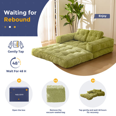 MAXYOYO Folding Sofa Bed, L-Shaped Convertible Sofa Bed with Armrest Foldable Sleeper Couch with Pillow, Portable Fold Out Chair Comfy Floor Couch Lounge for Living Room Bedroom, Green, Double
