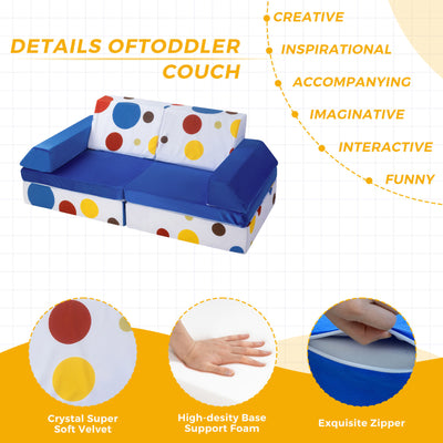MAXYOYO 10-Piece Modular Convertible Kids Play Couch Sofa Set with Removable Velvet Covers (Multi)