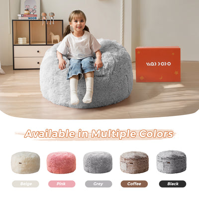 MAXYOYO Kids Bean Bag Chair, Stuffed Faux Fur Bean Bag for Toddler, Ultra Soft Floor Sofa with High-Density Foam Filling, Lazy Chair for Living Room, Playroom, Nursery Room,Grey