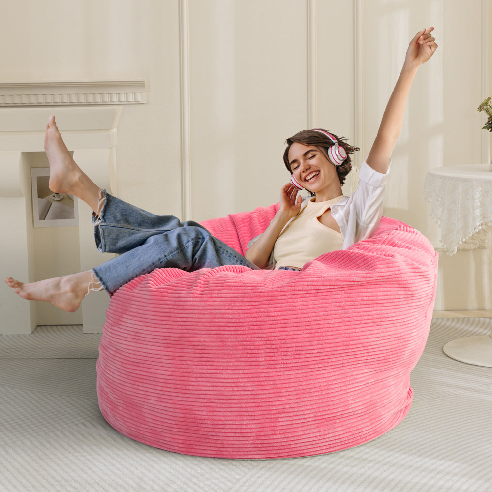 MAXYOYO 4ft Corduroy Bean Bag Bed, Convertible Bean Bag Chair to Floor Bed, Pink
