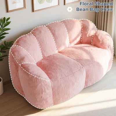 MAXYOYO Bean Bag Chair, Ultra Soft Faux Fur Loveseat Floral Petal Back Sofa for Adults, Double Size (Pink)