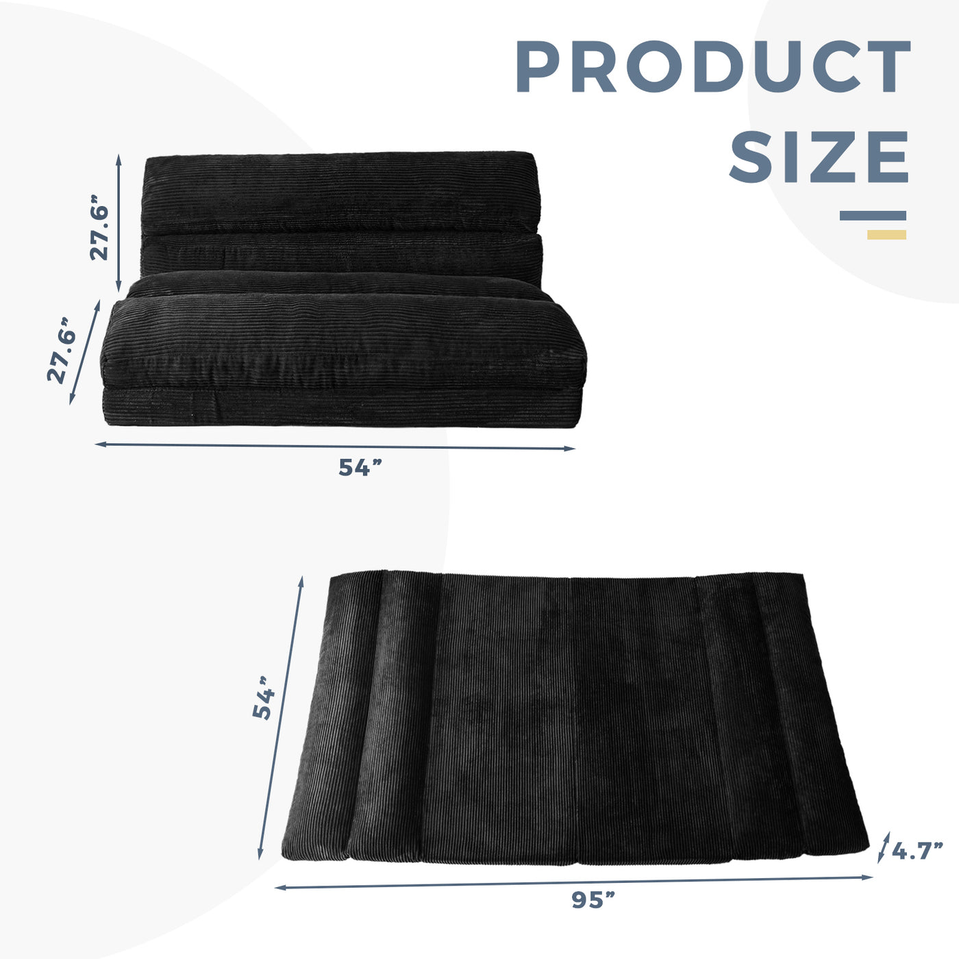 MAXYOYO Bean Bag Folding Sofa Bed, Corduroy Extra-Wide Foldable Floor Mattress, Black