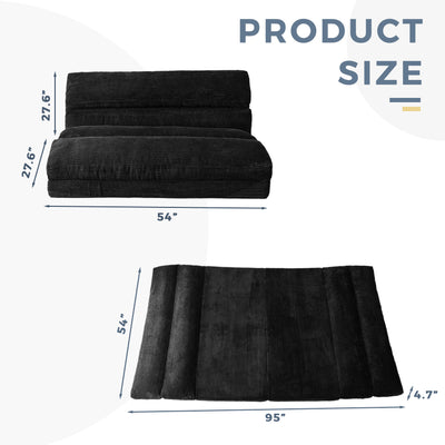 MAXYOYO Bean Bag Folding Sofa Bed, Corduroy Extra-Wide Foldable Floor Mattress, Black