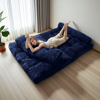 MAXYOYO Corduroy Folding Sofa Bed, Convertible Sleeper Chair with Pillow Foldable Mattress with Back Support(Double), Navy