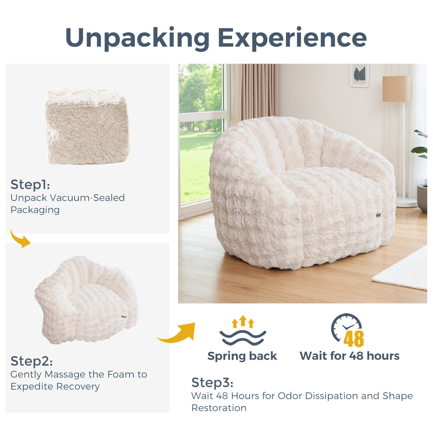 MAXYOYO Giant Bean Bag Chair for Adults, Faux Fur Shell-Shaped Floor Couch