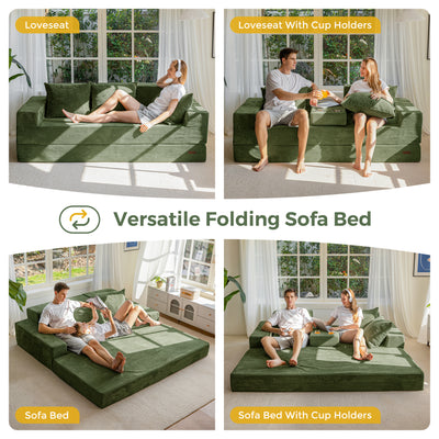 MAXYOYO Sofa Bed, 4 in 1 Foldable Floor Sofa Couch in A Box with 2 Cup Holders, Convertible 3 Seater Boneless Couch Folding Recliner Sleeper Chair for Living Room, No Assembly Required