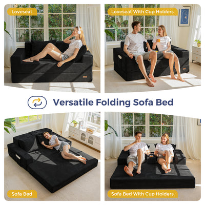 MAXYOYO Loveseat Sofa Bed, 4 in 1 Foldable Floor Sofa Couch in A Box with 2 Cup Holders, Convertible Boneless Couch Folding Recliner Sleeper Chair for Living Room, No Assembly Required