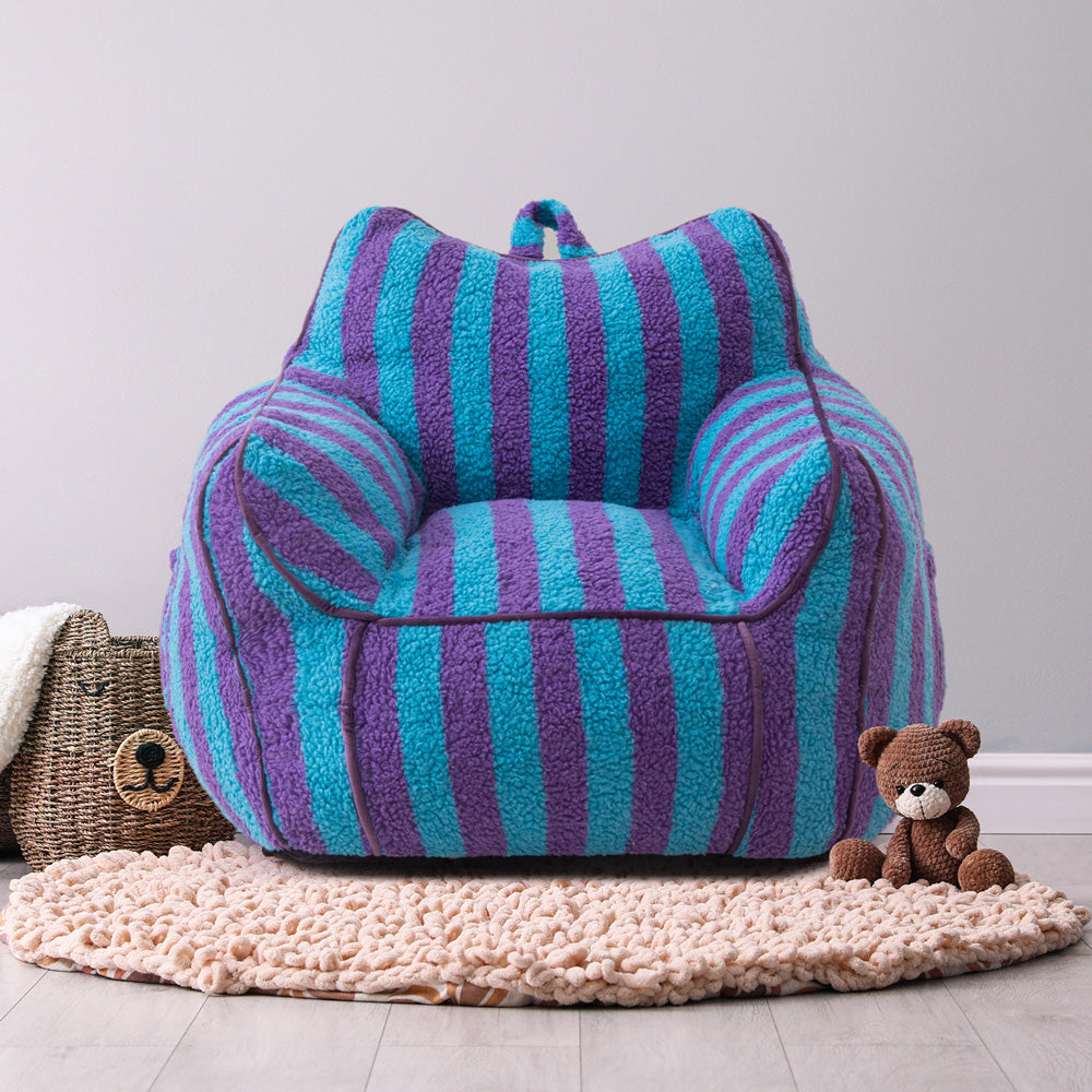 MAXYOYO Kids Bean Bag Chair, Sherpa Bean Bag Couch with Decorative Edges for children's room (Stripe Blue)