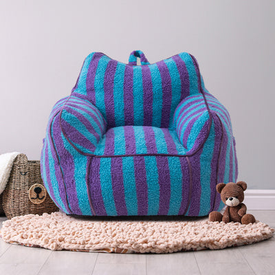 MAXYOYO Kids Bean Bag Chair, Sherpa Bean Bag Couch with Decorative Edges for children's room (Stripe Blue)