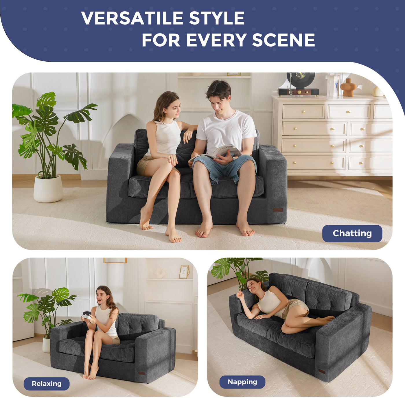 MAXYOYO Boneless Sofa Couch, Loveseat Sofa for Small Space, Tufted 2-Seater Floor Couch Bean Bag Chair for Living Room Bedroom Apartment, Sofa in a Box, No Assembly Needed