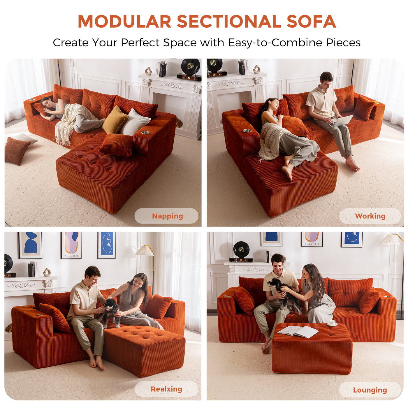 MAXYOYO Modular Sectional Sofa Couch and Chaise Lounge, L Shaped Modern Cloud Couch with Ottoman, Sofa in A Box, Tufted 6-Seat Boneless Sleeper Chair for Living Room, No Assembly Required