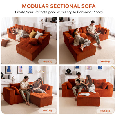 MAXYOYO Modular Sectional Sofa Couch and Chaise Lounge, L Shaped Modern Cloud Couch with Ottoman, Sofa in A Box, Tufted 6-Seat Boneless Sleeper Chair for Living Room, No Assembly Required