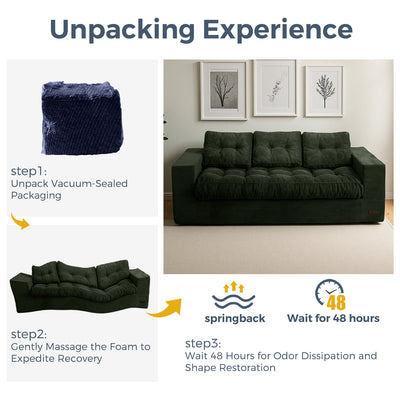 MAXYOYO 3 Seater Couch for Living Room - Boneless Couch, Sofa in A Box, No Assembly Required, Green