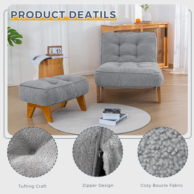 MAXYOYO Adjustable Accent Chair with Ottoman, Boucle Tufted Lounge Chair Set, Grey