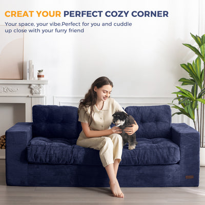 MAXYOYO 3 Seater Couch for Living Room, Boneless Couch with Tufted Cushion & Backrest, Upholstered Floor Sofa with Armrests, Sofa in A Box, No Assembly Required