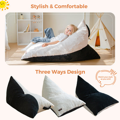 MAXYOYO Kids Bean Bag Chair, Stuffed Bean Bag with Handle for Boys and Girls, Two-Tone Design Child Lazy Chair for Gaming, Playing, Floor Sofa Lounger with High-Density Foam Filling, White and Black