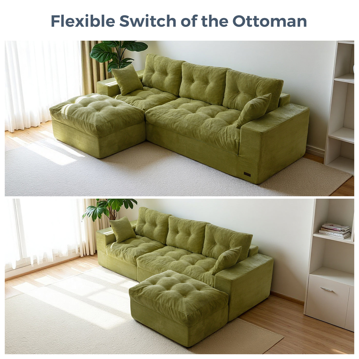 MAXYOYO L-Shaped Sectional Puffinest Modular Sofa – Convertible Ottoman, No-Assembly, 4-in-1 Flexible Layout