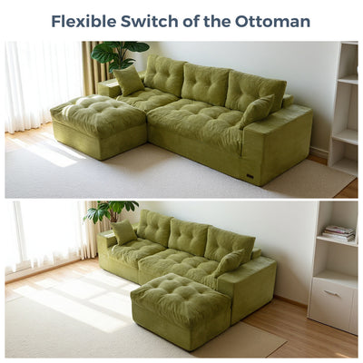 MAXYOYO L-Shaped Sectional Puffinest Modular Sofa – Convertible Ottoman, No-Assembly, 4-in-1 Flexible Layout