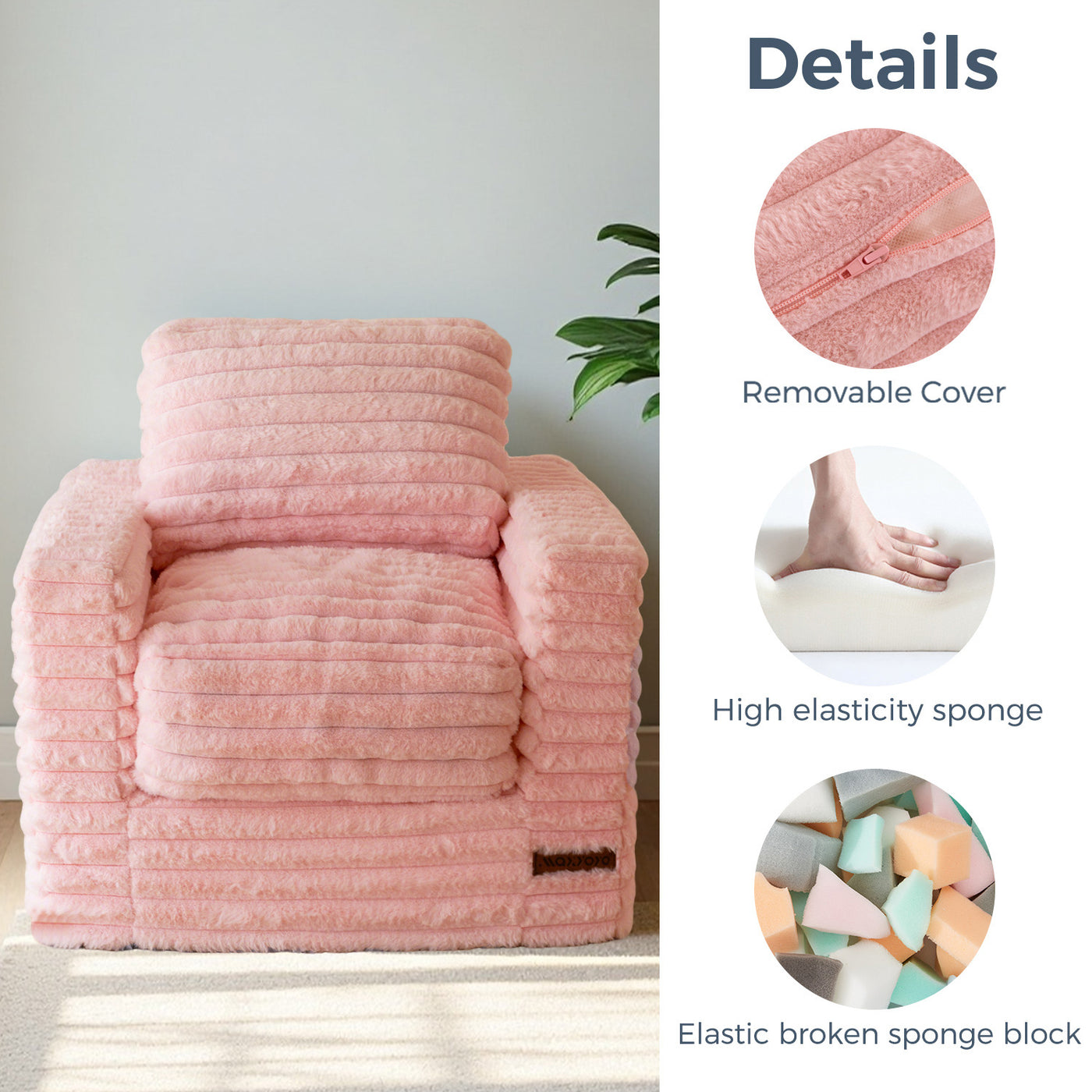 MAXYOYO Kids Bean Bag Chair - Comfy Faux Fur Bean Bag Sofa with Filler with Pillows and Armrests, Pink
