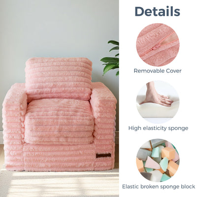 MAXYOYO Kids Bean Bag Chair - Comfy Faux Fur Bean Bag Sofa with Filler with Pillows and Armrests, Pink