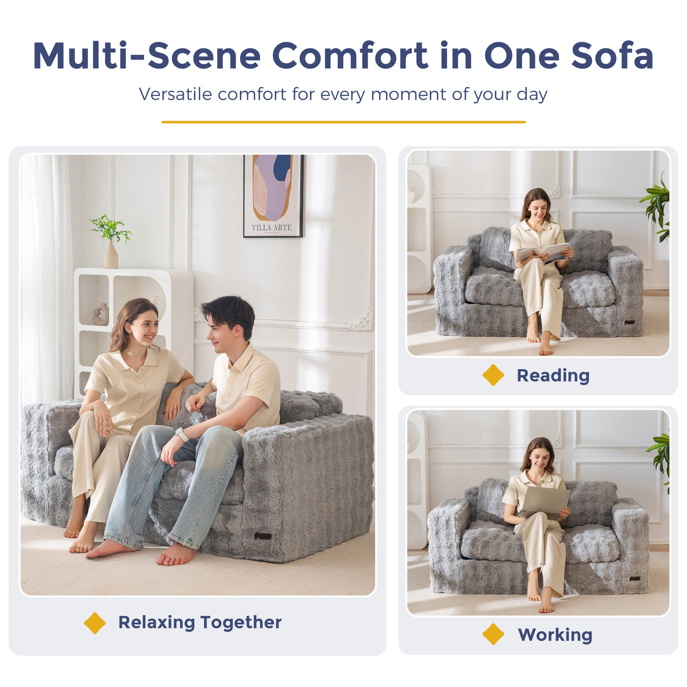 MAXYOYO Loveseat Sofa for Living Room, Small Sofa Couch Tufted Boneless Couch, Comfy Bean Bag Chair for Small Space Bedroom Apartment, No Assembly Needed