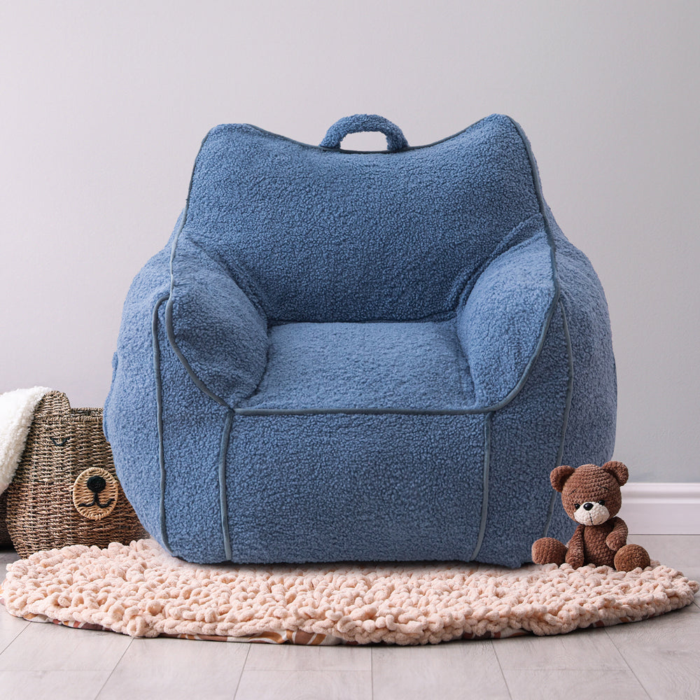MAXYOYO Kids Bean Bag Chair, Sherpa Bean Bag Couch with Decorative Edges for children's room (Blue)