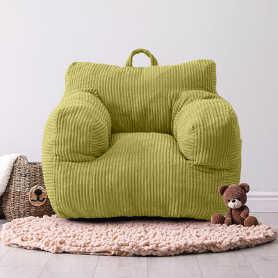 MAXYOYO Kids Bean Bag Chair, Corduroy Bean Bag Couch with Armrests for Children's Room (Green)