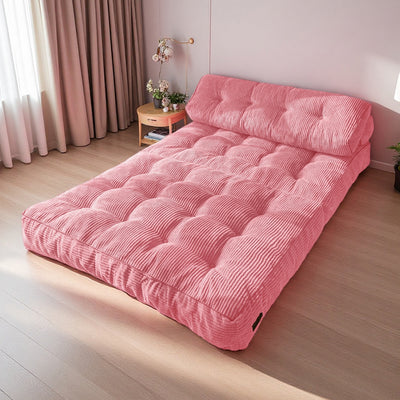 MAXYOYO Corduroy Folding Sofa Bed, Convertible Sleeper Chair with Pillow Foldable Mattress with Back Support(Double), Pink