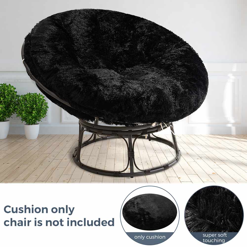 MAXYOYO Large faux fur papasan cushion (cushion only), round pillow, papasan pillow for swing and hanging chair, Black