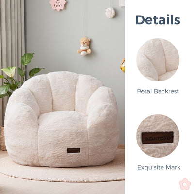 MAXYOYO Kids Bean Bag Chair, Floral Shaped Bean Bag Sofa, Plush Faux Fur Toddler Couch with Petal Backrest for Boys Girls, Stuffed Cozy Sofa for Nursery, Bedroom, Beige