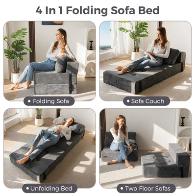 MAXYOYO Folding Sofa Bed, Convertible Sofa Bed with High-Density Support Foam for Living Room Bedroom, Dark Grey