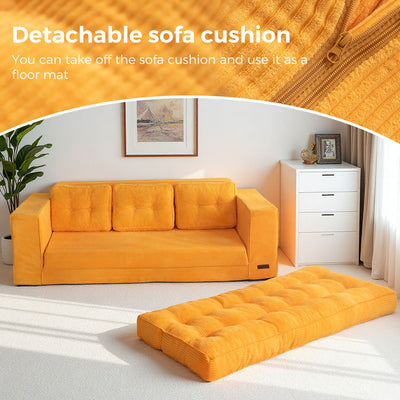 MAXYOYO 3-Seater Convertible Sofa Bed – Corded 2-in-1 Pull-Out Floor Couch with Pillows for Living Room, No Assembly