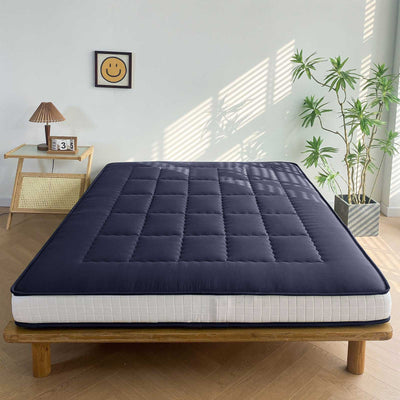 MAXYOYO 6" Extra Thick Japanese Futon Mattress with Rectangle Quilted, Stylish Floor Bed For Family, Navy