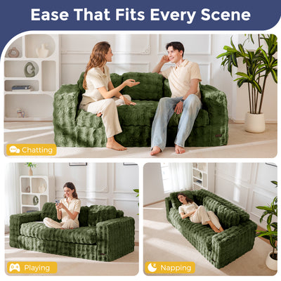 MAXYOYO 3 Seater Sofa for Living Room, Tufted Boneless Couch Bubbled Sofa Couch, Comfy Bean Bag Chair for Bedroom Apartment, No Assembly Needed