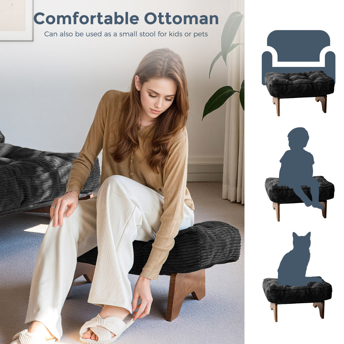 MAXYOYO Adjustable Accent Chair with Ottoman, Tufted Lounge Chair Set, Black
