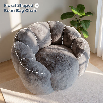 MAXYOYO Bean Bag Chair, Floral Shape Ultra Soft Faux Fur Petal Back Sofa for Adults, Single Size (Dark Grey)