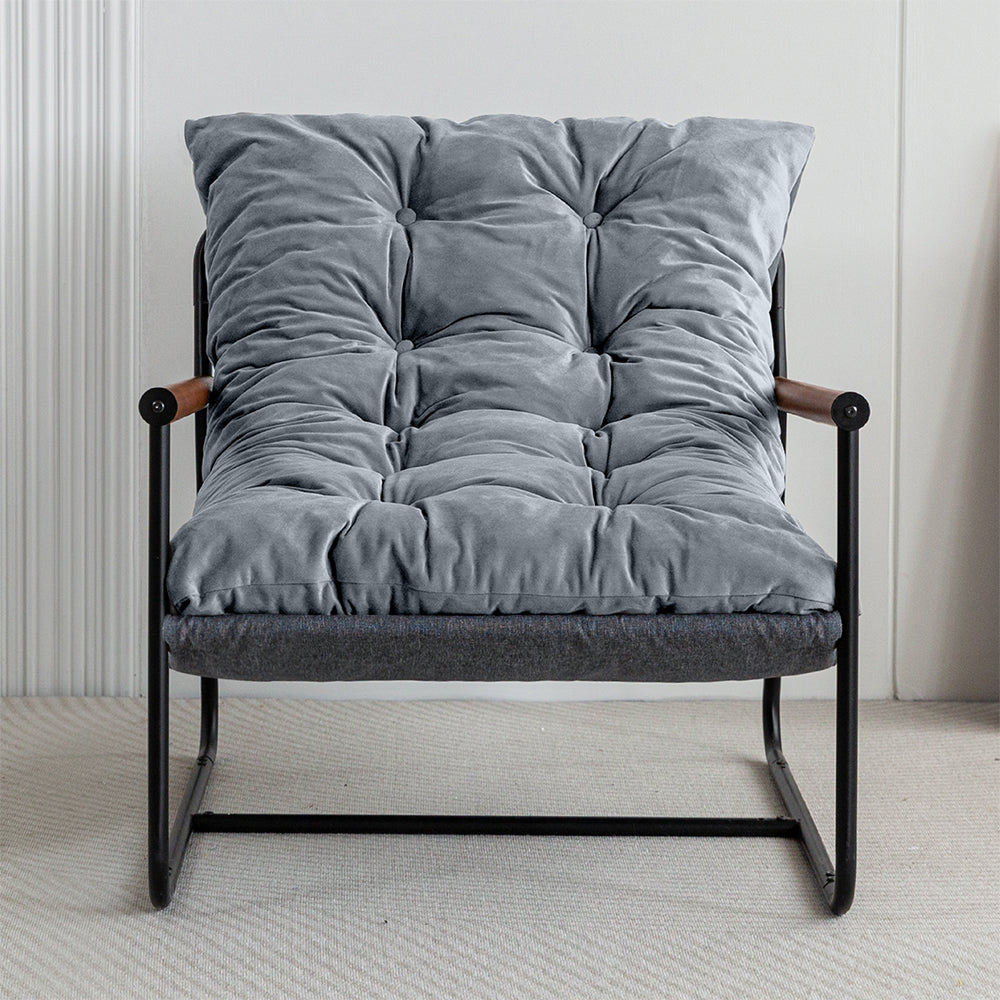 MAXYOYO Accent Chair, Velvet Tufted Armchair with Metal Frame for Living Room (Dark Grey)