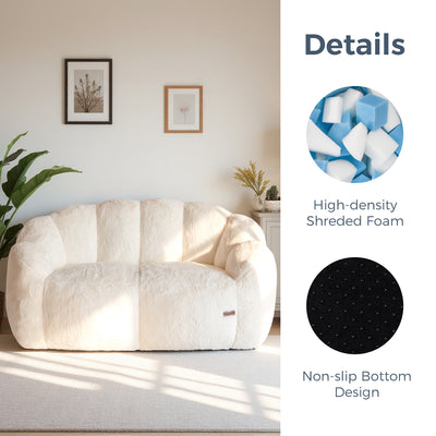 MAXYOYO Bean Bag Chair, Ultra Soft Faux Fur Loveseat Floral Petal Back Sofa for Adults, Double Size (Beige)