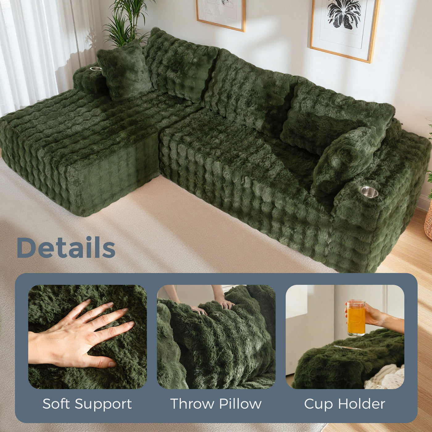 MAXYOYO Bubble 104" Modular Sectional Couch with L-Shape Chaise, Modern Boneless Couch for Living Room, Sofa in A Box