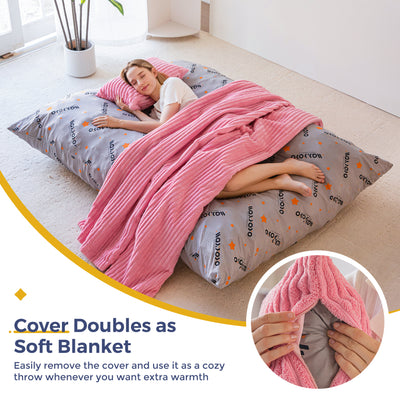 MAXYOYO Giant Bean Bag Chair with Pillow, 3 in 1 Convertible Bean Bag Bed for Adults with Washable Cover, Removable Floor Cushion Stuffed Floor Lounger for Living Room Bedroom, Pink