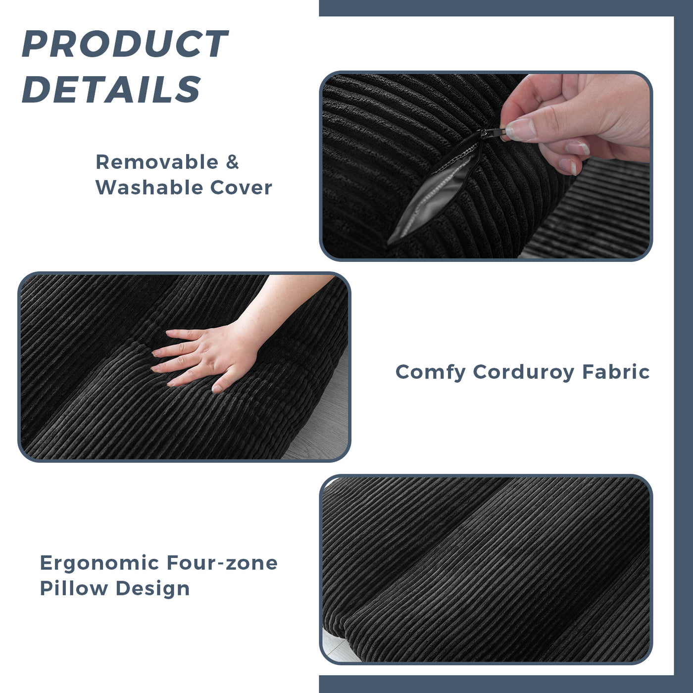 MAXYOYO Bean Bag Folding Sofa Bed, Corduroy Extra-Wide Foldable Floor Mattress, Black
