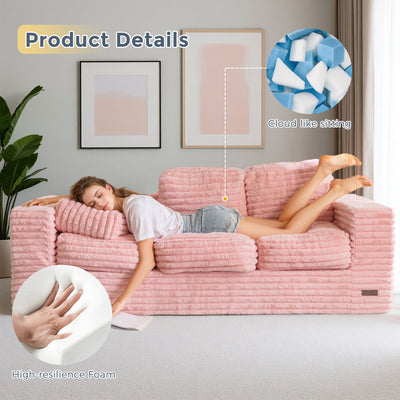 MAXYOYO 3-Seater Faux Fur Sofa – Fluffy Boneless Couch with Pillows in a Box, Faux Fur Lounge, No Assembly
