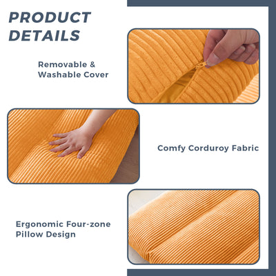 MAXYOYO Bean Bag Folding Sofa Bed, Corduroy Extra-Wide Foldable Floor Mattress, Orange