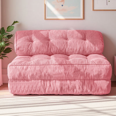 MAXYOYO Corduroy Folding Sofa Bed, Convertible Sleeper Chair with Pillow Foldable Mattress with Back Support(Double), Pink