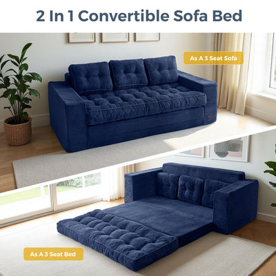 MAXYOYO 3-Seater Convertible Sofa Bed – Corded 2-in-1 Pull-Out Floor Couch with Pillows for Living Room, No Assembly