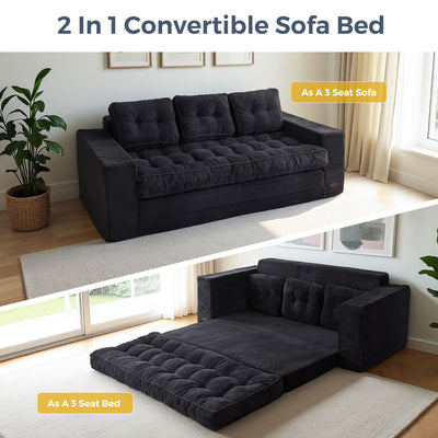 MAXYOYO 3-Seater Convertible Sofa Bed – Corded 2-in-1 Pull-Out Floor Couch with Pillows for Living Room, No Assembly